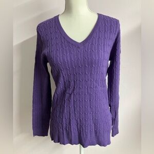 Basic Editions Women’s Pullover V Neck Sweater, Small, Purple
